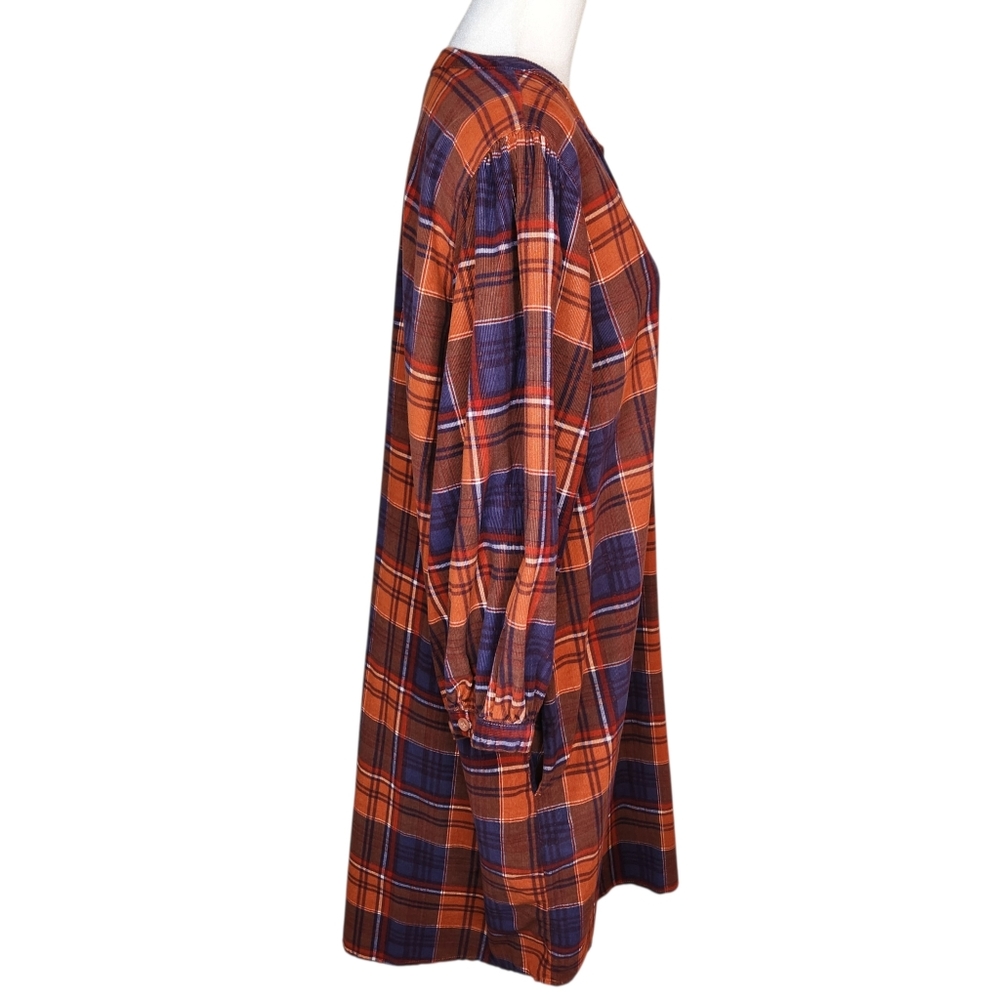Garnet Hill Feather Wale Cord 3/4 Sleeve Dress Plaid Size XL - Picture 2 of 9